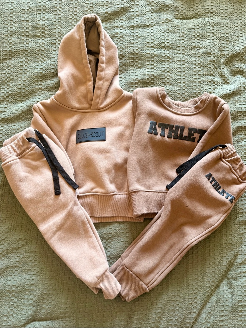 OLIVE + SCOUT Kids' Cream Jogger & Hoodie Matching Set - Athletic Sweatpants